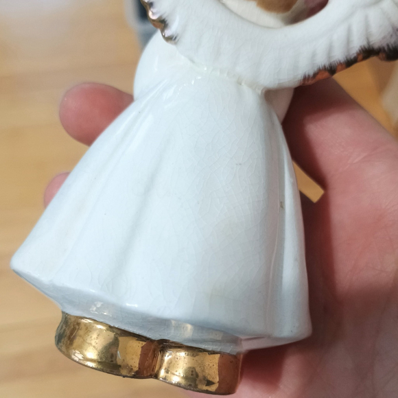Vintage 1950s Japan Snowflake Angel Figurine Pink Hat Gold Shoes - Picture 7 of 9